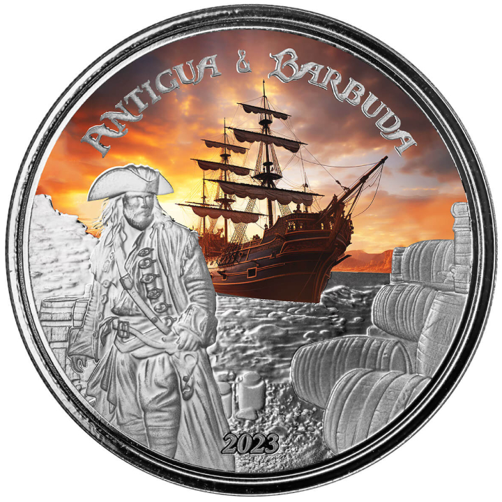 Antigua Barbuda Rum Runner Kolorowany Uncja Srebra Proof