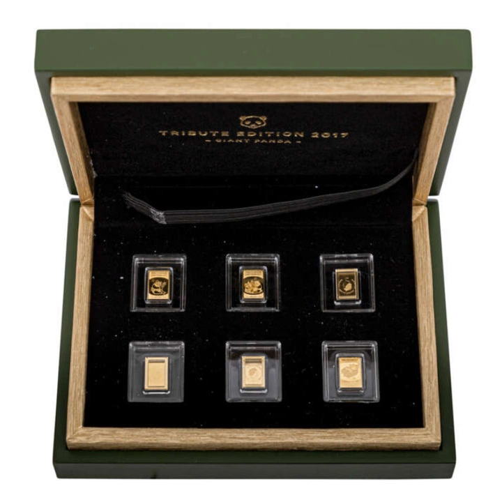 Salomon Islands: Zestaw 6 sztabko-monet Gold Panda Tribute Edition 3 gramy Złota 2017