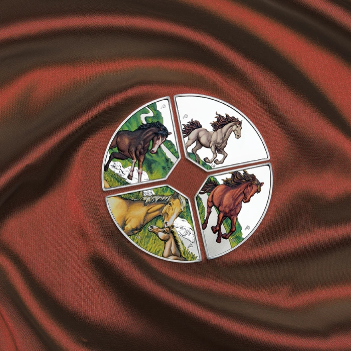 Zestaw 4 monet Tuvalu: Rok Konia Quadrant kolorowany 4 x 1 uncja Srebra 2026 Proof