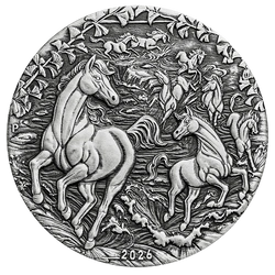 Perth Mint: Lunar III - Rok Konia 2 uncje Srebra 2026 Antiqued Coin