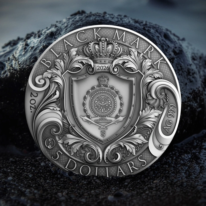 Niue: The Pirates - Black Mark kolorowany 2 uncje Srebra 2026 Antiqued Coin