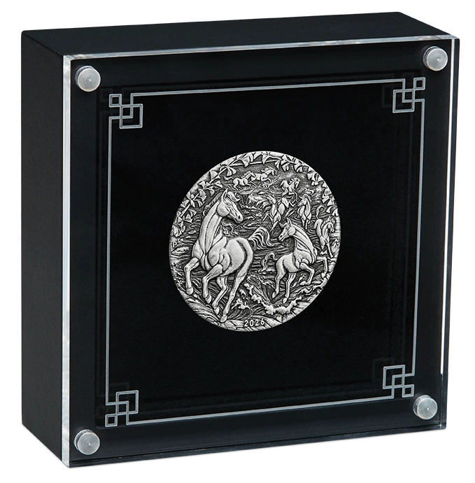 Perth Mint: Lunar III - Rok Konia 2 uncje Srebra 2026 Antiqued Coin