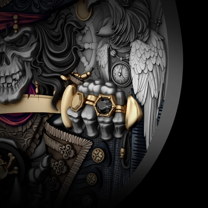 Niue: The Pirates - Black Mark kolorowany 2 uncje Srebra 2026 Antiqued Coin