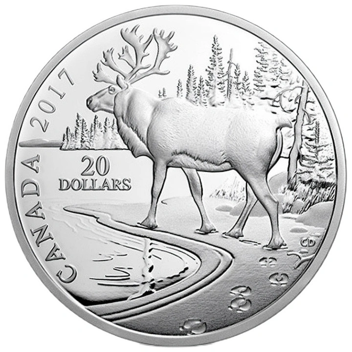 Nature's Impressions: Woodland Caribou 1 uncja Srebra 2017 Proof