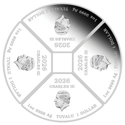 Zestaw 4 monet Tuvalu: Rok Konia Quadrant kolorowany 4 x 1 uncja Srebra 2026 Proof