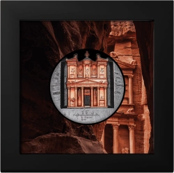 Cook Islands: Petra Al-Khazneh kolorowany 5 uncji Srebra 2025 Antiqued High Relief