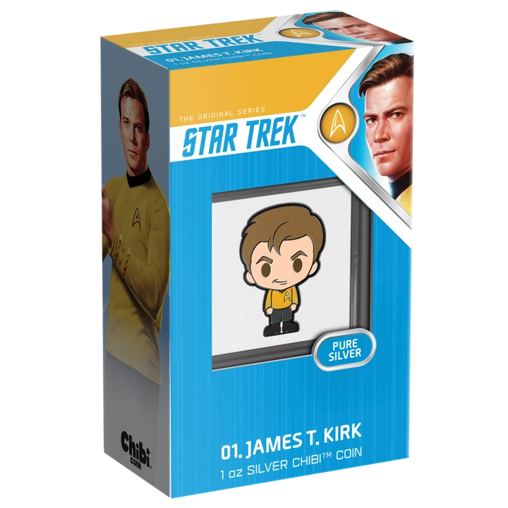 Niue: Star Trek - Captain Kirk Chibi Coin kolorowany 1 uncja Srebra 2021 Proof