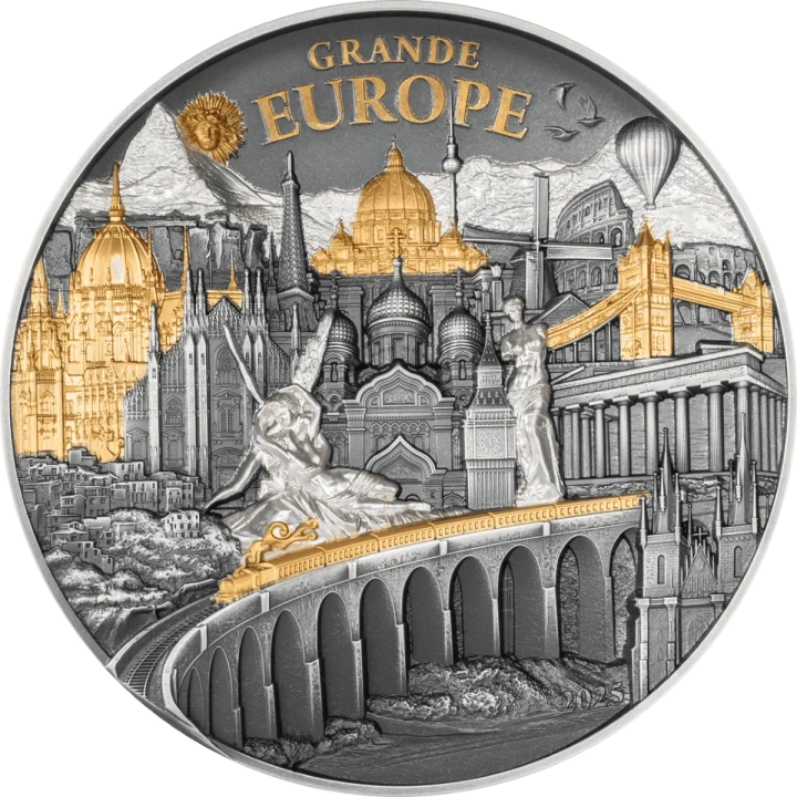 Cook Islands: Hidden Treasure – Grande Europe pozłacany 3 uncje Srebra 2025 Antiqued High Relief