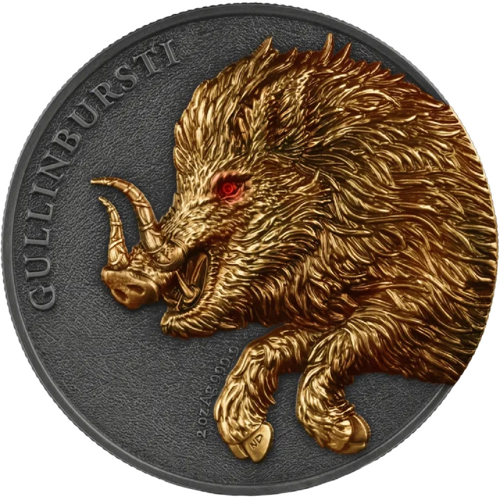 Germania: Beasts - Gullinbursti kolorowany, pozłacany 2 uncje Srebra 2025 Ultra Double High Relief