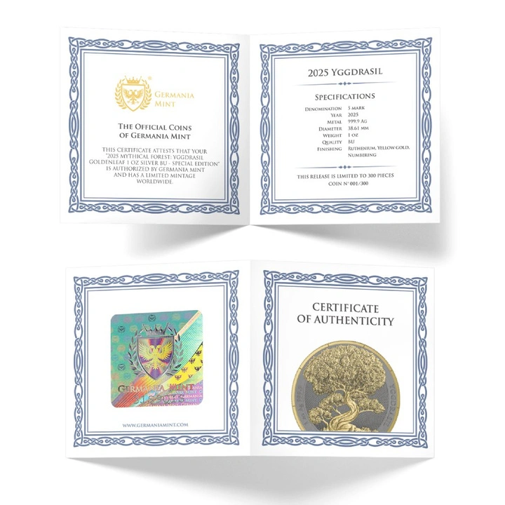Mythical Forest: Yggdrasil Goldenleaf pozłacana 1 uncja Srebra 2025 Black Ruthenium