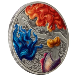 Samoa: Mermaid & Pearl 1 uncja Srebra 2025 Antiqued Coin
