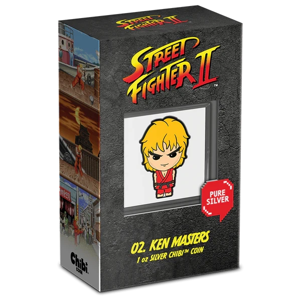 Niue: Street Fighter - Ken Masters Chibi Coin kolorowany 1 uncja Srebra 2021 Proof