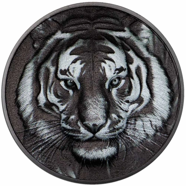Cook Islands: Black and White - Tiger 1 uncja Srebra 2025 Obsidian Black Proof