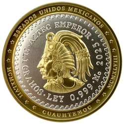 Niue: Aztec Emperor Cuauhtémoc Tribute pozłacany 1 uncja Srebra 2025 Ultra High Relief