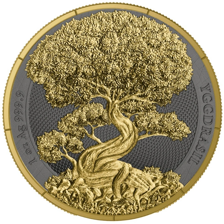 Mythical Forest: Yggdrasil Goldenleaf pozłacana 1 uncja Srebra 2025 Black Ruthenium