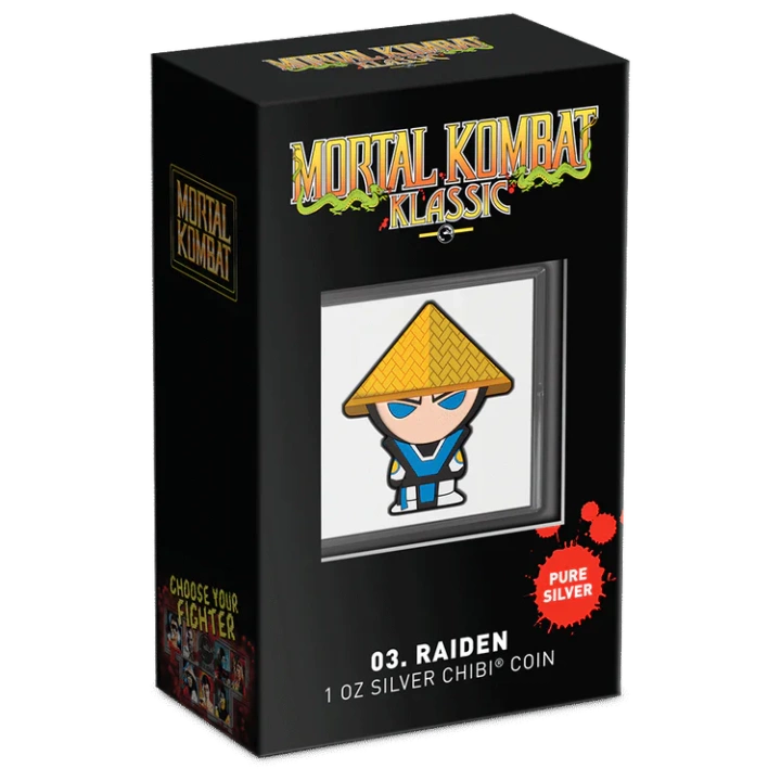 Niue: Mortal Kombat - Raiden Chibi Coin kolorowany 1 uncja Srebra 2022 Proof