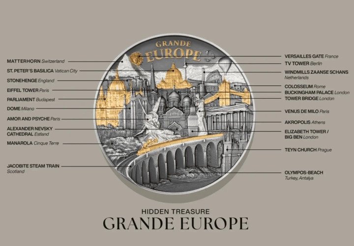 Cook Islands: Hidden Treasure – Grande Europe pozłacany 3 uncje Srebra 2025 Antiqued High Relief