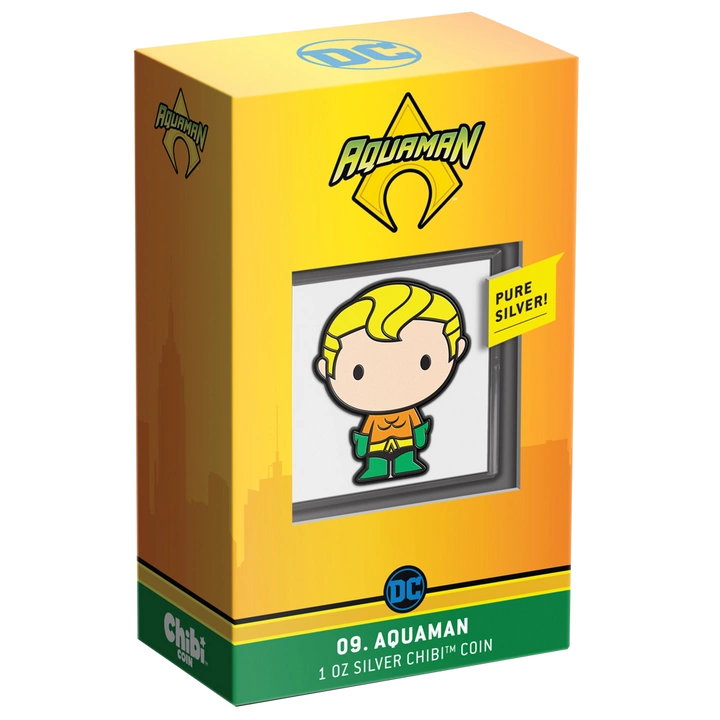 Niue: DC Comics - Aquaman Chibi Coin kolorowany 1 uncja Srebra 2021 Proof