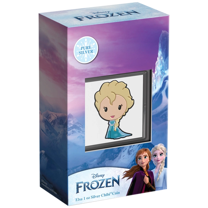 Niue: Disney Frozen - Elsa Chibi Coin kolorowany 1 uncja Srebra 2022 Proof