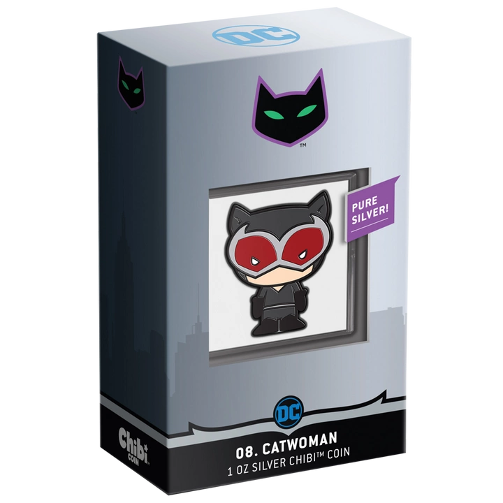 Niue: DC Comics - Catwoman Chibi Coin kolorowany 1 uncja Srebra 2021 Proof