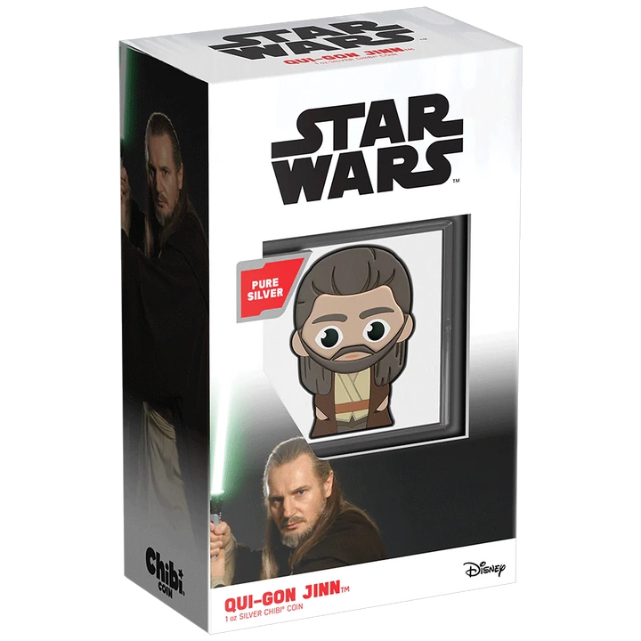 Niue: Star Wars Qui-Gon Jinn Chibi Coin kolorowany 1 uncja Srebra 2023 Proof