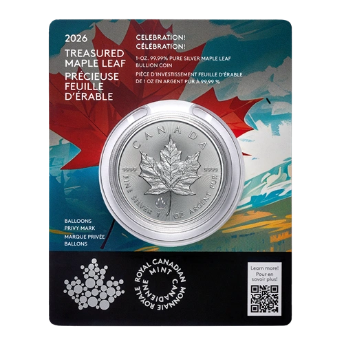 Kanadyjski Liść Klonowy Treasured 1 uncja Srebra 2026 Celebration Privy Mark