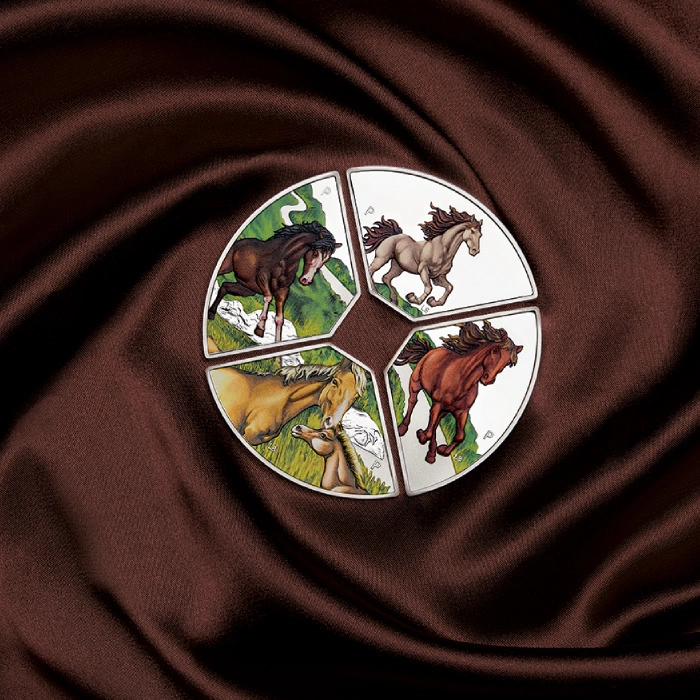 Zestaw 4 monet Tuvalu: Rok Konia Quadrant kolorowany 4 x 1 uncja Srebra 2026 Proof