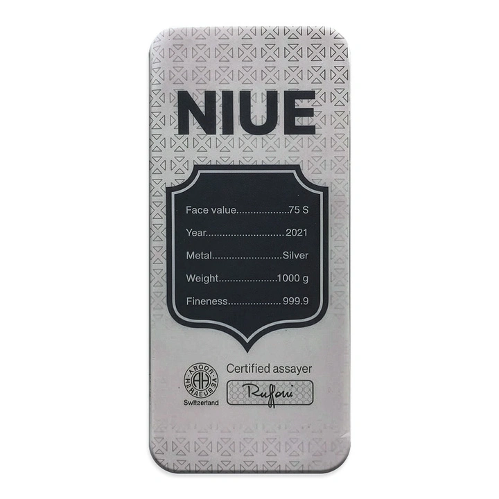 Argor-Heraeus: Sztabko-moneta 1000 gramów Srebra 75 Dolarów 2021