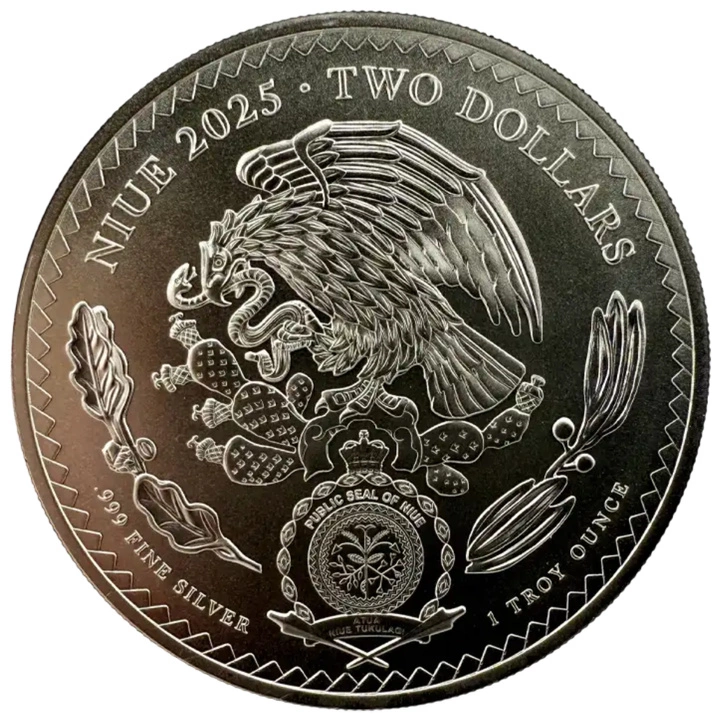 Niue: Aztec Emperor Cuauhtémoc Tribute pozłacany 1 uncja Srebra 2025 Ultra High Relief