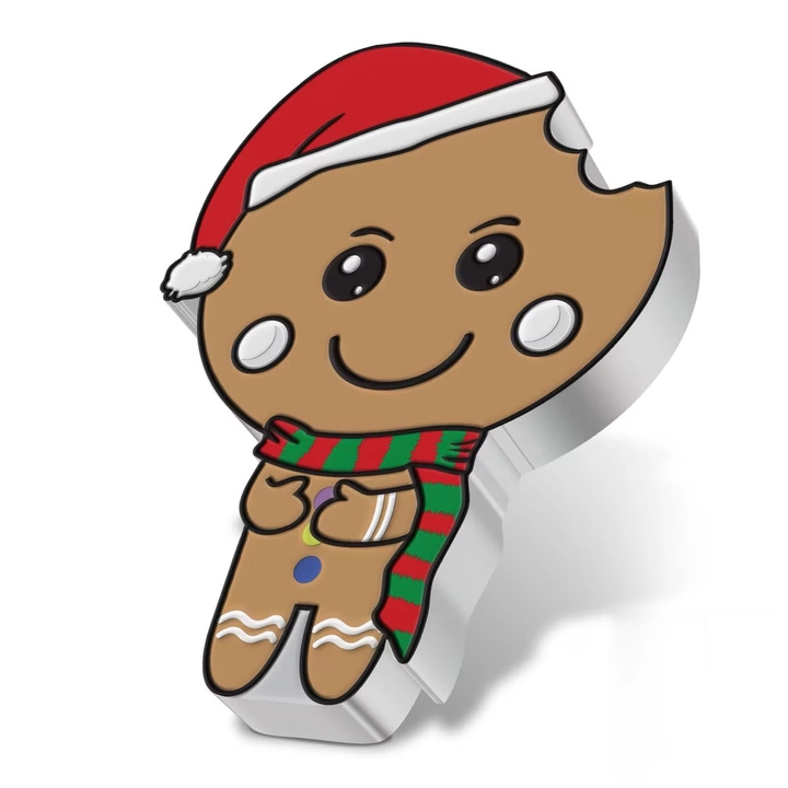 Niue: Gingerbread Man Chibi Coin kolorowany 1 uncja Srebra 2021 Proof
