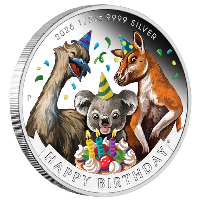 Happy Birthday kolorowany 1/2 uncji Srebra 2026 Proof