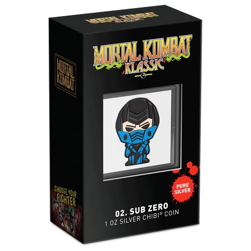 Niue: Mortal Kombat - Sub-Zero Chibi Coin kolorowany 1 uncja Srebra 2022 Proof