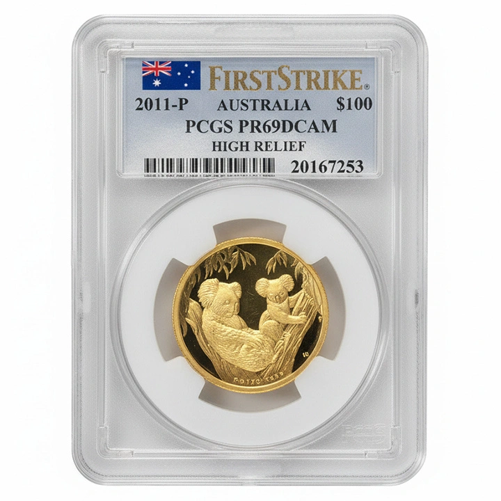 Koala 1 uncja Złota High Relief Proof 2011 PCGS PR69DCAM
