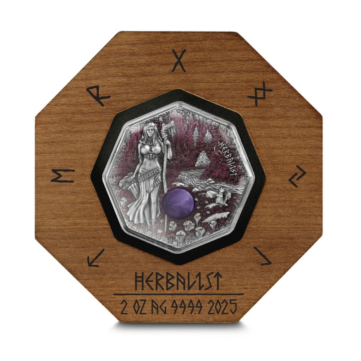 Witchcraft - Herbalist kolorowany 2 uncje Srebra 2025 Amethyst Antiqued Coin
