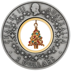 Australia: Santa’s Workshop pozłacany 2 uncje Srebra 2025 Antiqued Coin