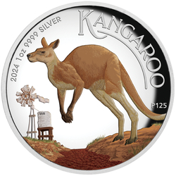 Australijski Kangur kolorowany 1 uncja Srebra 2024 Proof High Relief