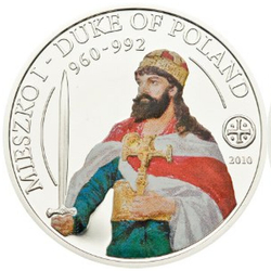 Palau: Mieszko I - Duke of Poland kolorowany 1/2 uncji Srebra 2010 Proof