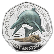 Tales of the Earth: Temnodontosaurus kolorowany 50p Srebro 2021 Proof 