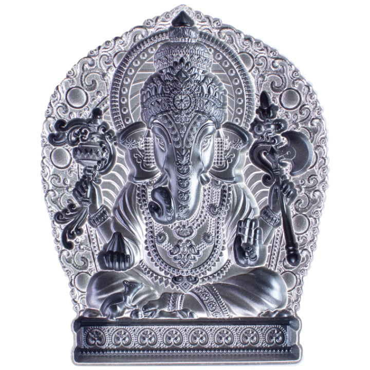 Ganesha 2 Uncje Srebra 2023 Stackable Ultra High Relief Antiqued